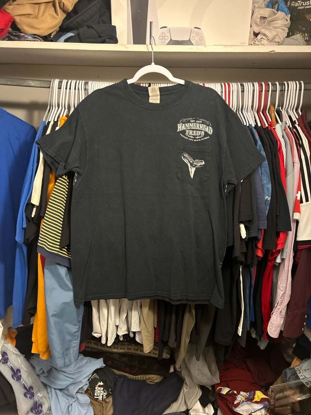 Vintage Hammerhead Fred's Panama City Beach Florida Bike Week Pocket T-Shirt